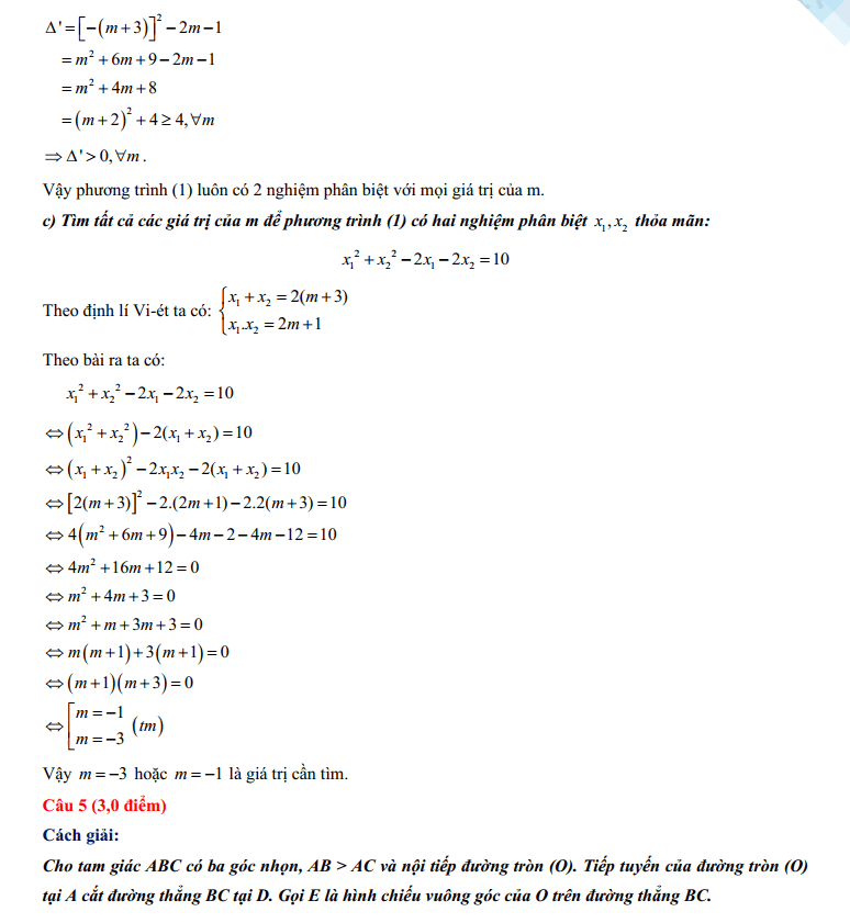 Đáp án đề thi tuyển sinh lớp 10 môn Toán Huế 2023
