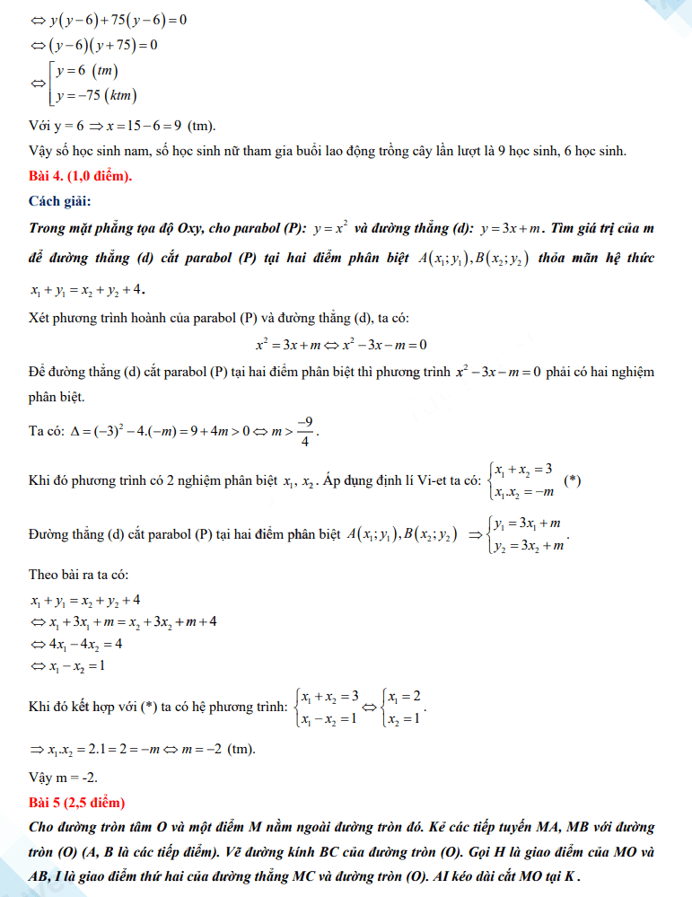 Đáp án đề thi vào lớp 10 tỉnh Kon Tum 2023 môn Toán
