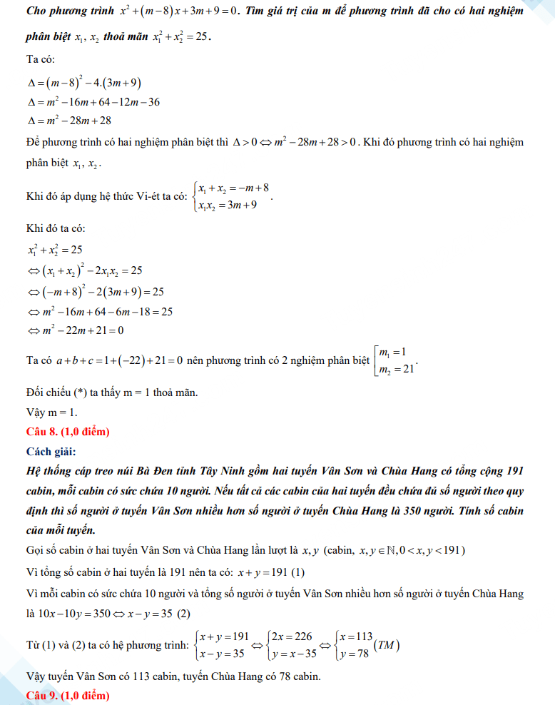 Đáp án đề thi tuyển sinh lớp 10 môn Toán Tây Ninh 2023