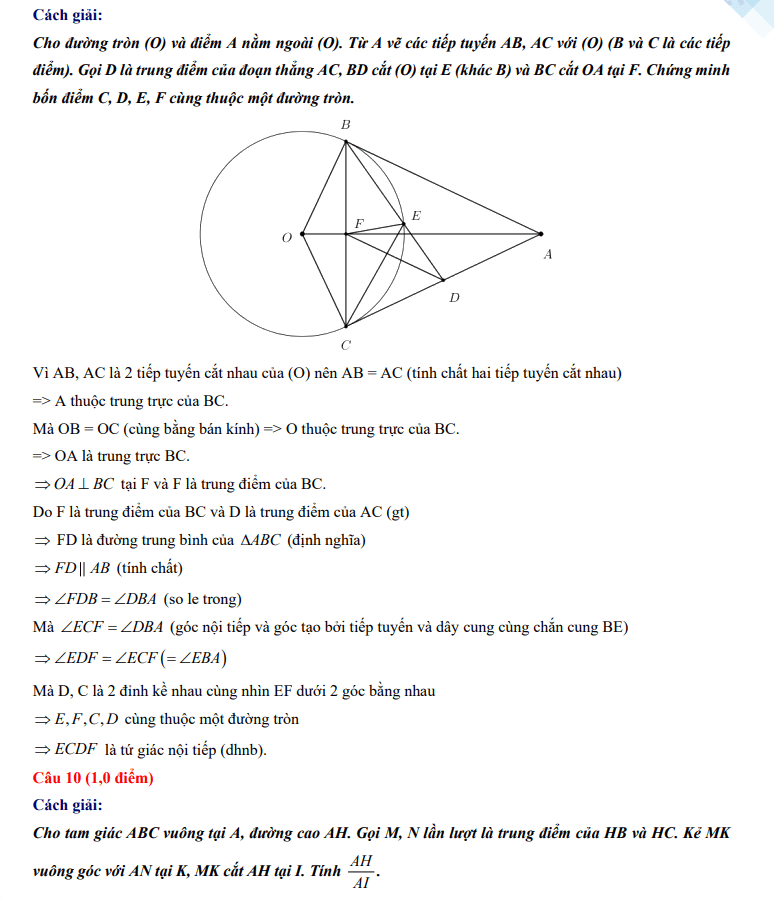 Đáp án đề thi tuyển sinh lớp 10 môn Toán Tây Ninh 2023