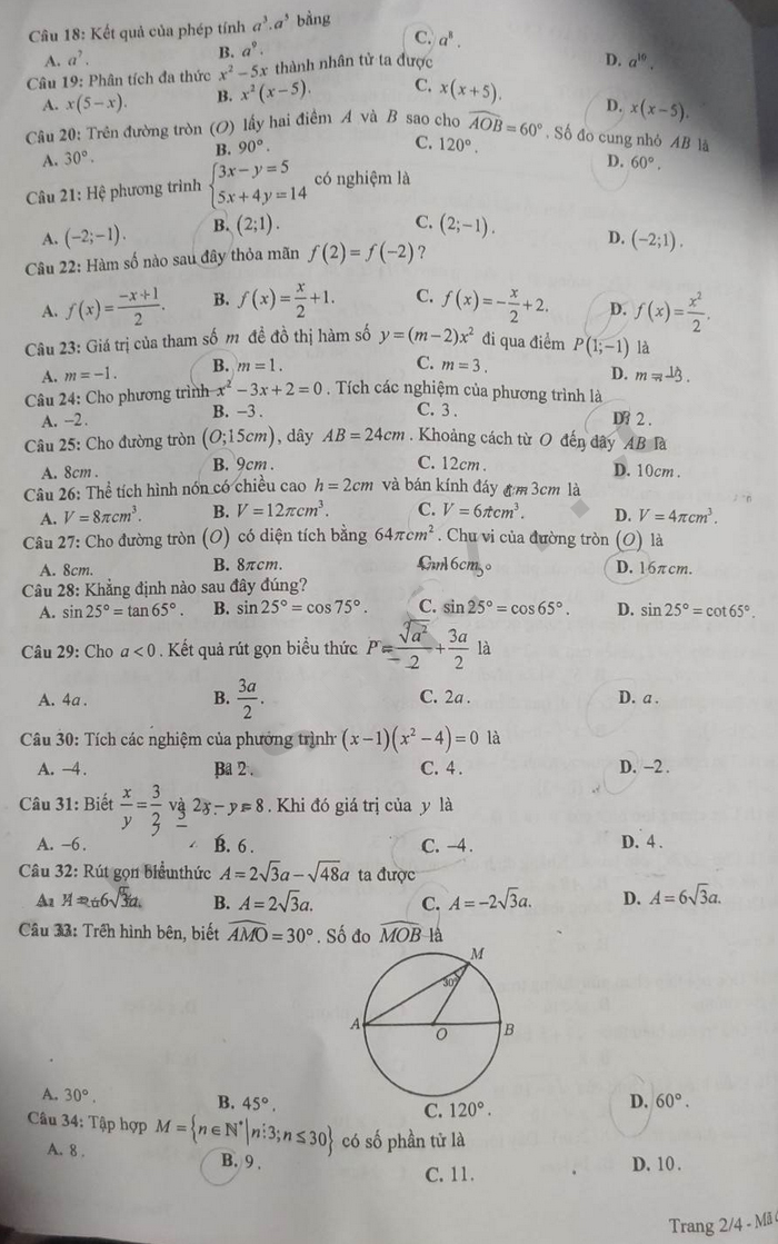 Đề thi tuyển sinh lớp 10 môn Toán Yên Bái 2023