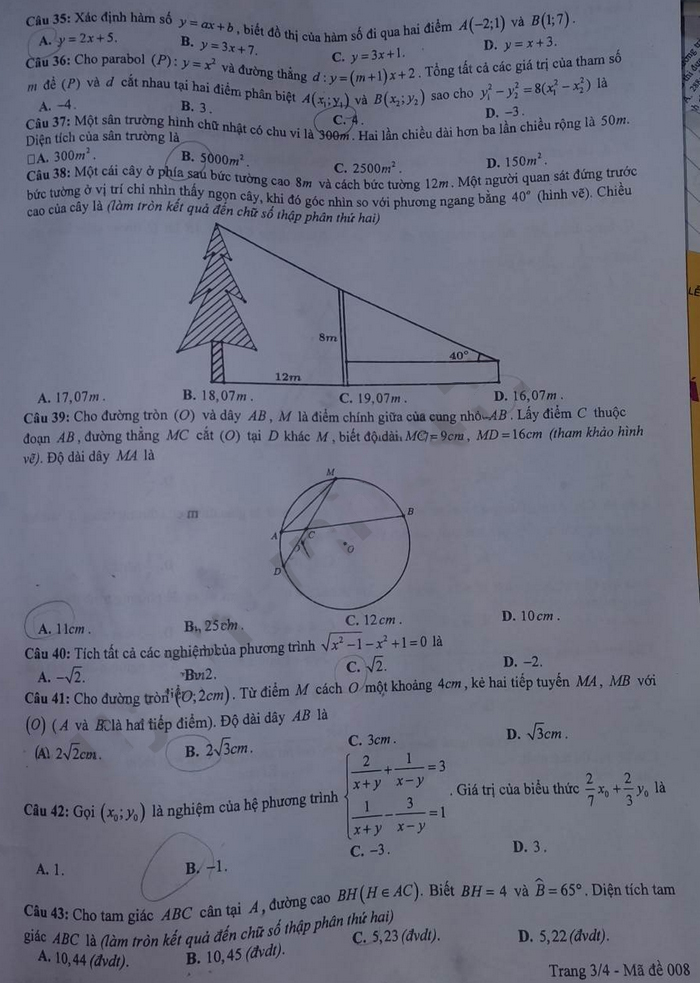 Đề thi tuyển sinh lớp 10 môn Toán Yên Bái 2023