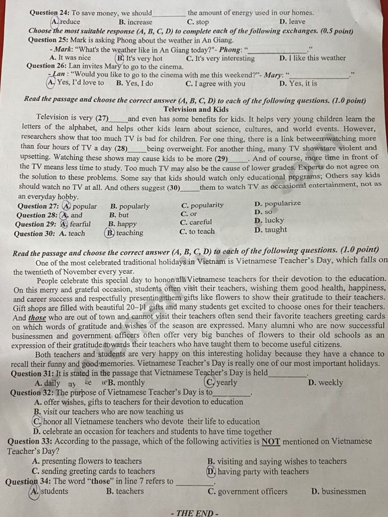 Đề thi vào 10 An Giang môn Anh 2023