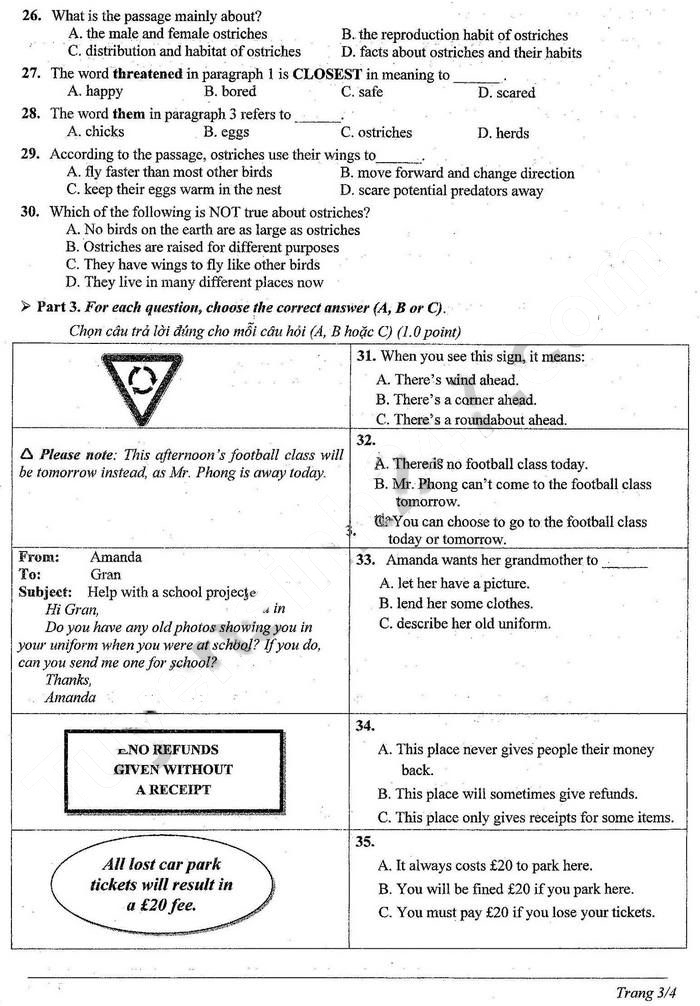 Đề thi vào lớp 10 môn tiếng Anh Ninh Thuận 2023