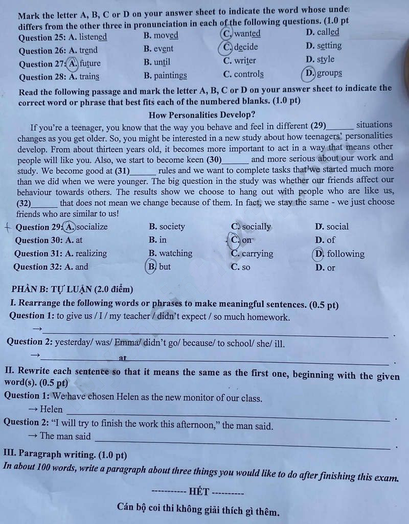 Đề thi tuyển sinh lớp 10 môn Anh Bắc Giang 2023