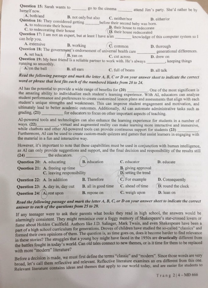 Đề tuyển sinh vào lớp 10 môn tiếng Anh chuyên Khoa học Xã hội và Nhân văn 2023
