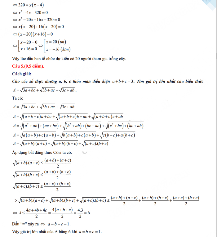  Đáp án đề thi tuyển sinh lớp 10 môn Toán Bắc Giang 2023