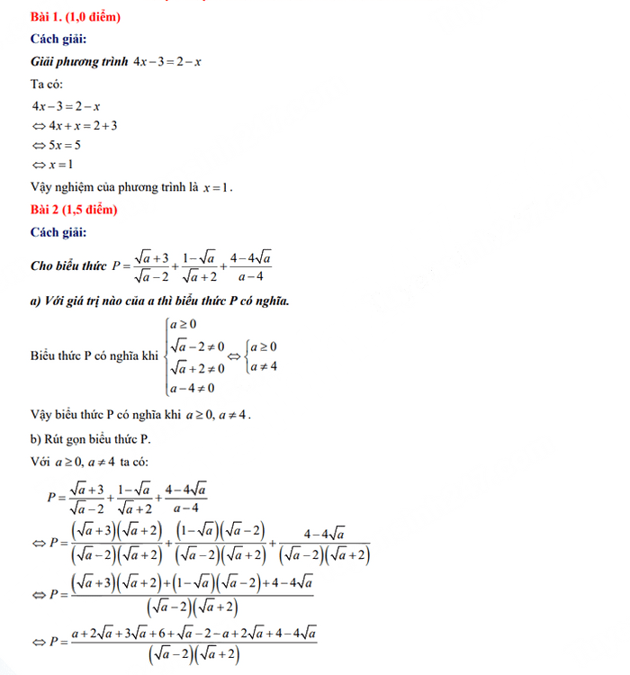 Đáp án đề thi tuyển sinh vào 10 Ninh Thuận môn Toán 2023