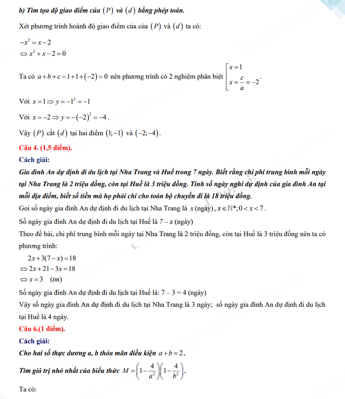Đáp án đề thi tuyển sinh vào 10 Ninh Thuận môn Toán 2023