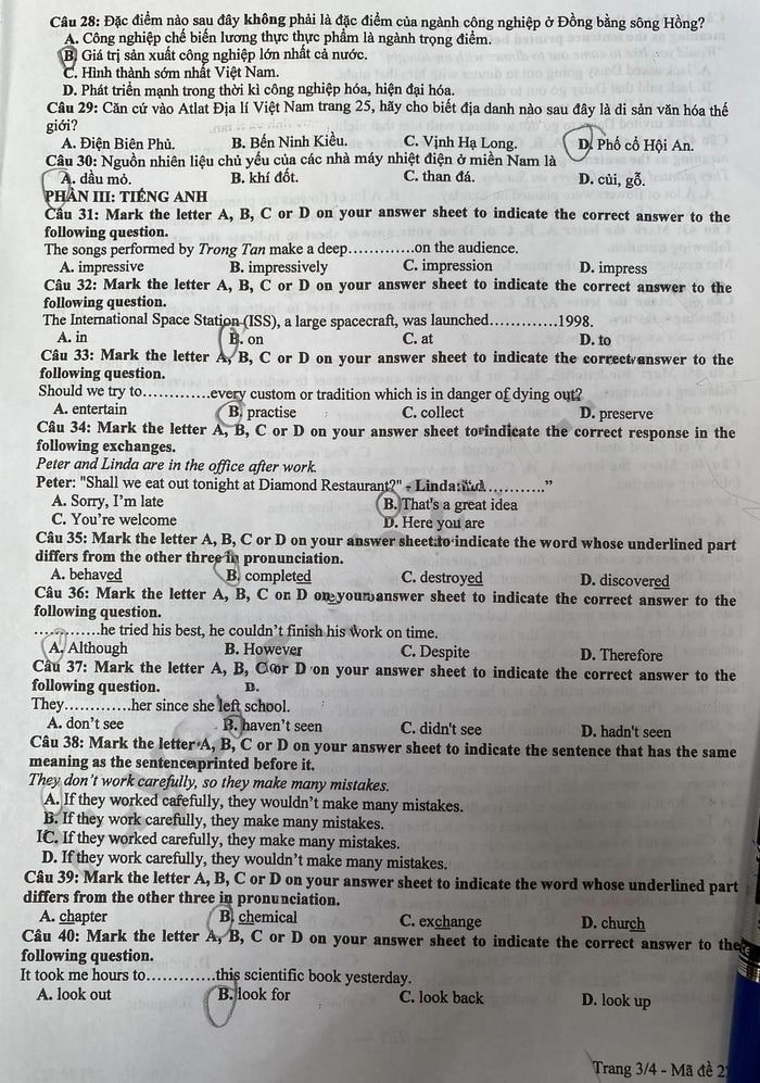 Đề thi môn Tổng hợp Hưng Yên 2023