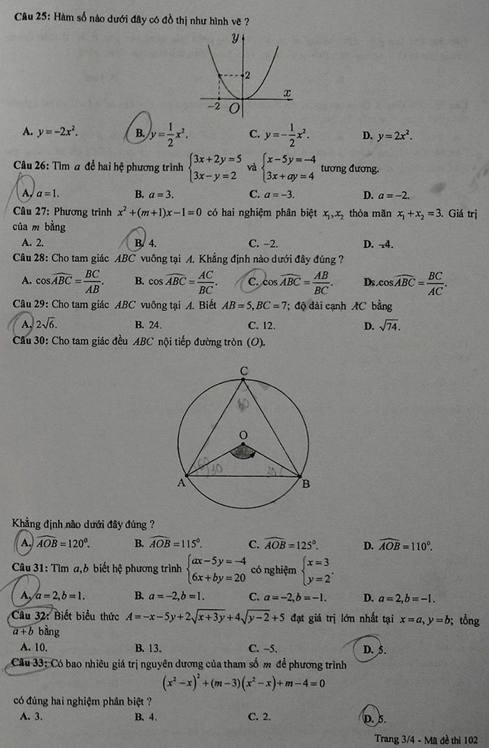 Đề thi vào 10 môn Toán Tuyên Quang 2023