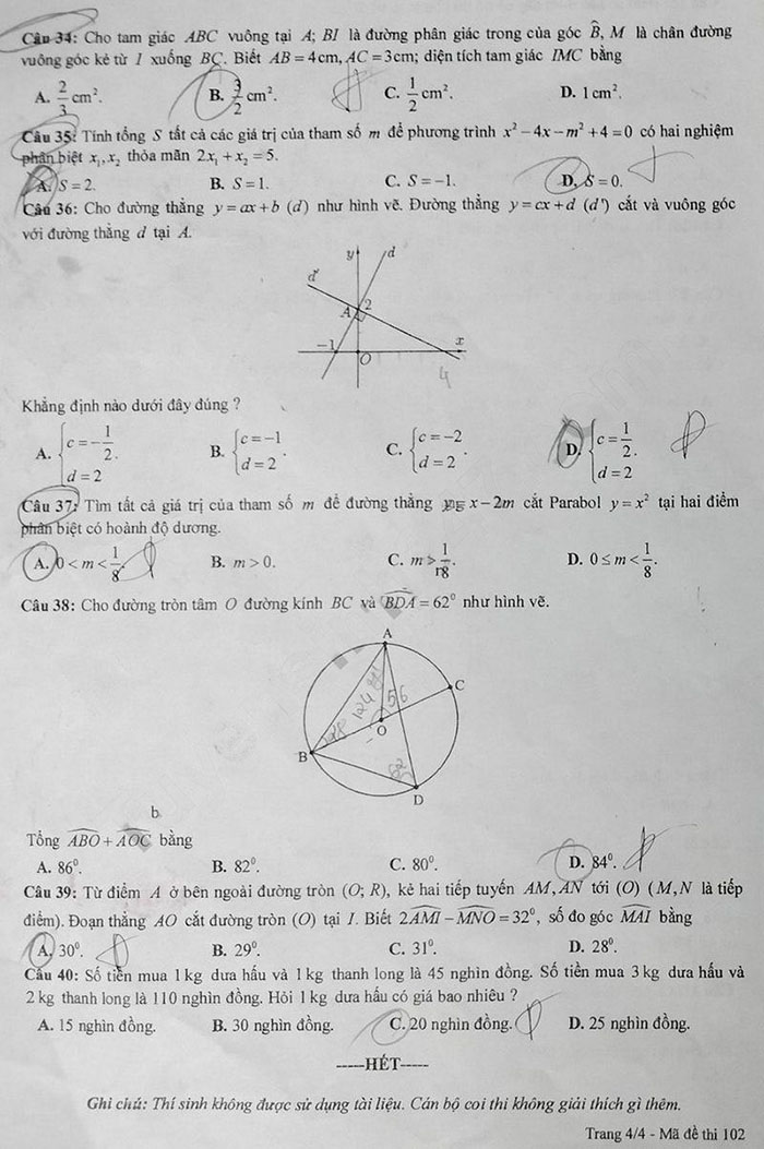 Đề thi vào 10 môn Toán Tuyên Quang 2023