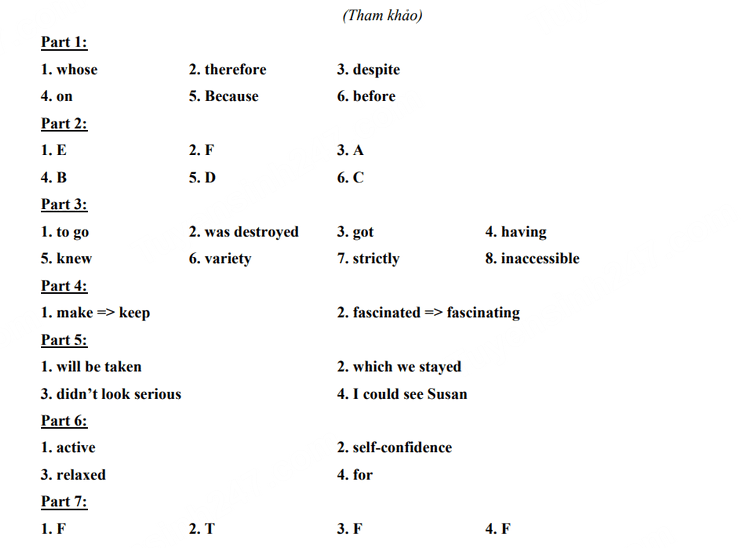 Đáp án đề thi tuyển sinh lớp 10 môn Anh Bình Định 2023
