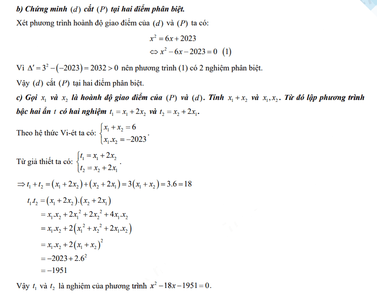 Đáp án đề Toán thi vào 10 Khánh Hòa 2023