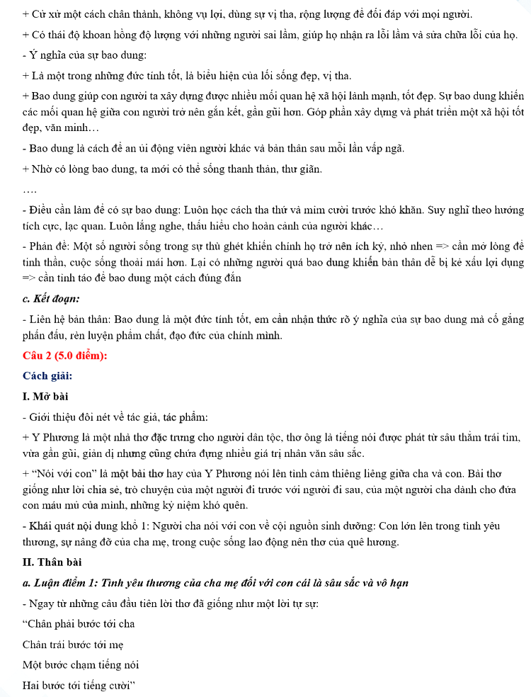 Đáp án đề thi tuyển sinh lớp 10 môn Văn Khánh Hòa 2023