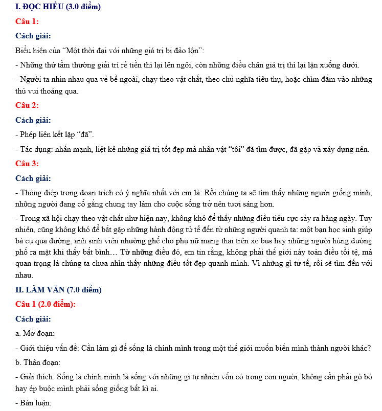 Đáp án đề thi tuyển sinh vào lớp 10 2023 Phú Thọ môn Văn