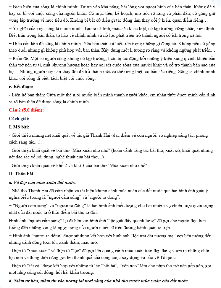 Đáp án đề thi tuyển sinh vào lớp 10 2023 Phú Thọ môn Văn