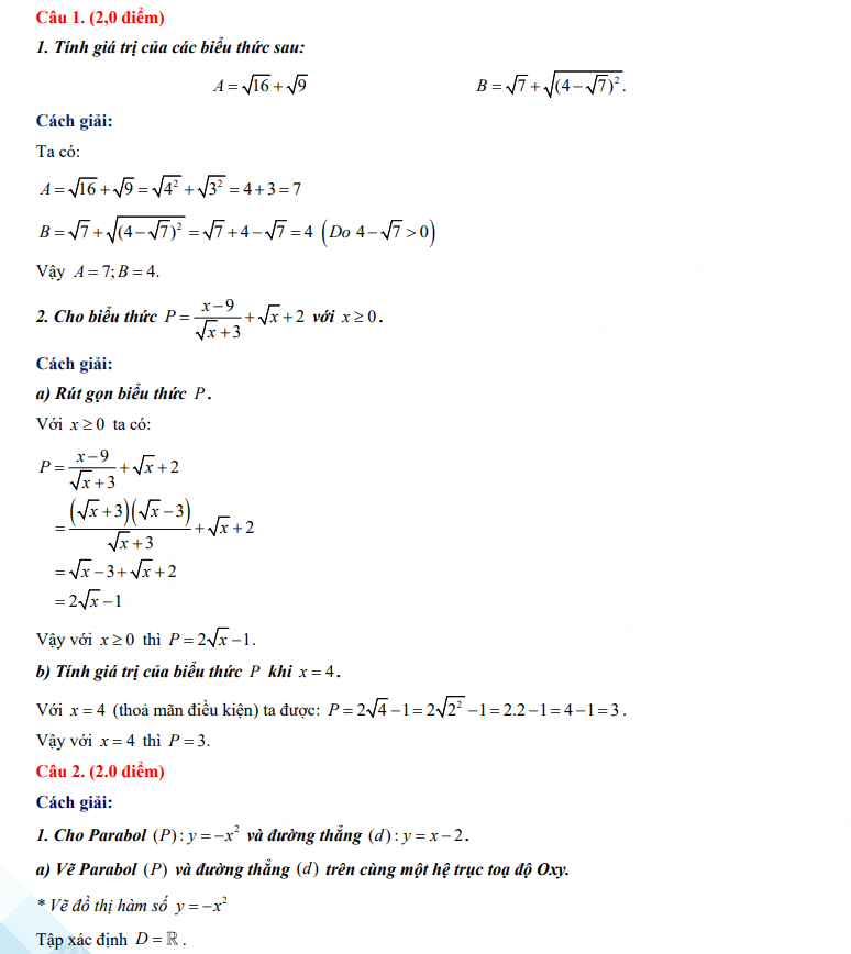 Đáp án đề thi vào 10 môn Toán Bình Phước 2023