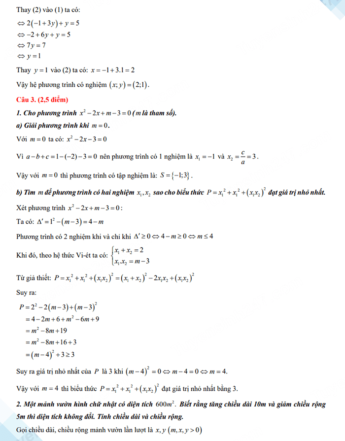 Đáp án đề thi vào 10 môn Toán Bình Phước 2023
