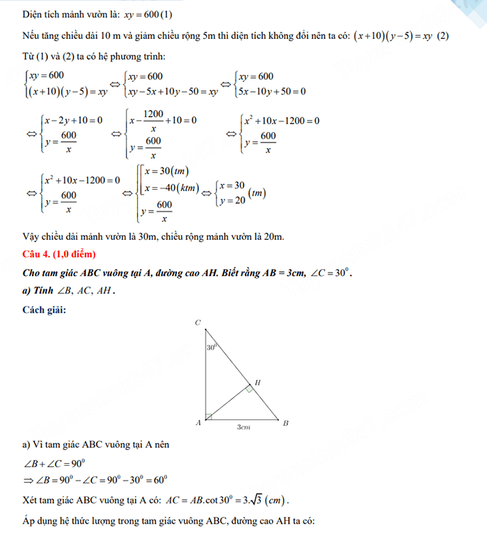 Đáp án đề thi vào 10 môn Toán Bình Phước 2023