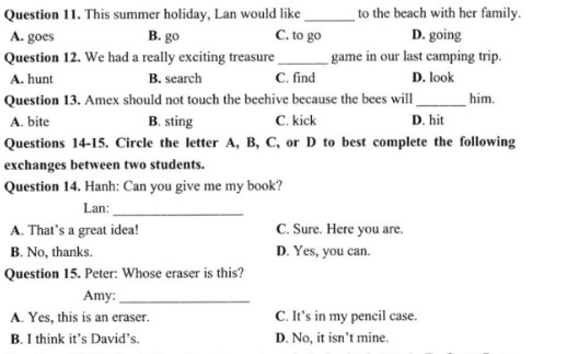 Đề thi Tiếng Anh vào lớp 6 Nguyễn Tất Thành 2023