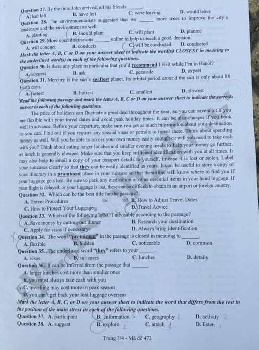 Đề thi tuyển sinh lớp 10 môn Anh Bắc Ninh 2023