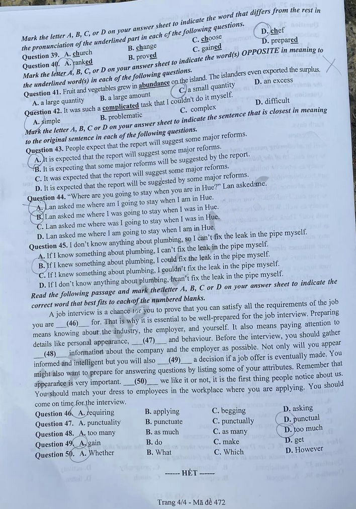 Đề thi tuyển sinh lớp 10 môn Anh Bắc Ninh 2023