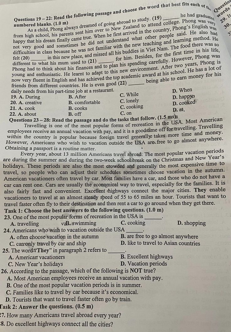 Đề thi tiếng Anh vào lớp 10 2023 tỉnh Bình Thuận 