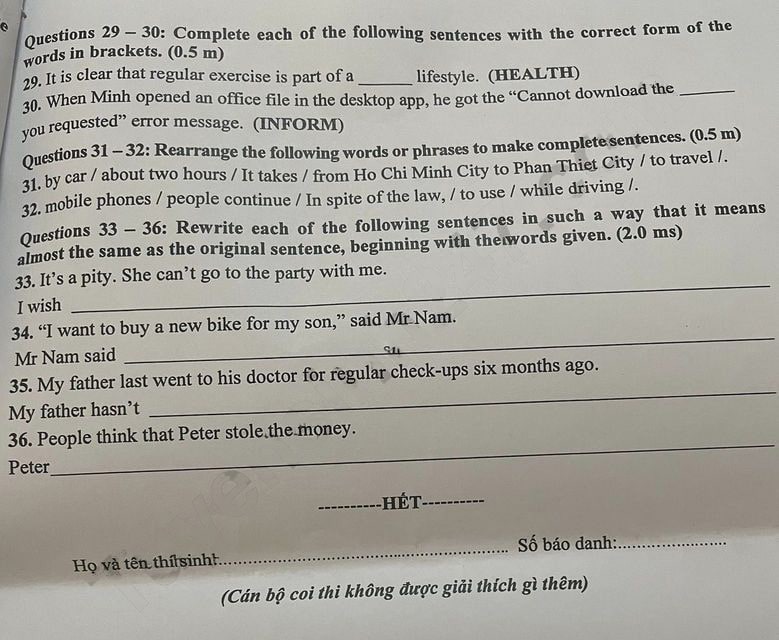 Đề thi tiếng Anh vào lớp 10 2023 tỉnh Bình Thuận 