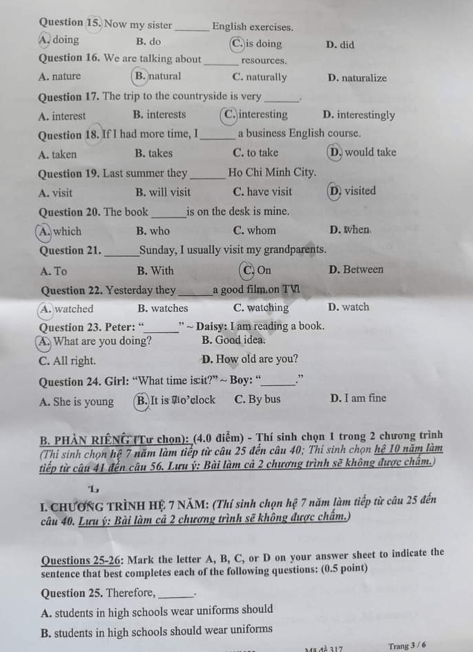 Đề thi tuyển sinh lớp 10 môn Anh Tiền Giang 2023