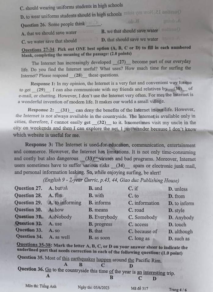 Đề thi tuyển sinh lớp 10 môn Anh Tiền Giang 2023