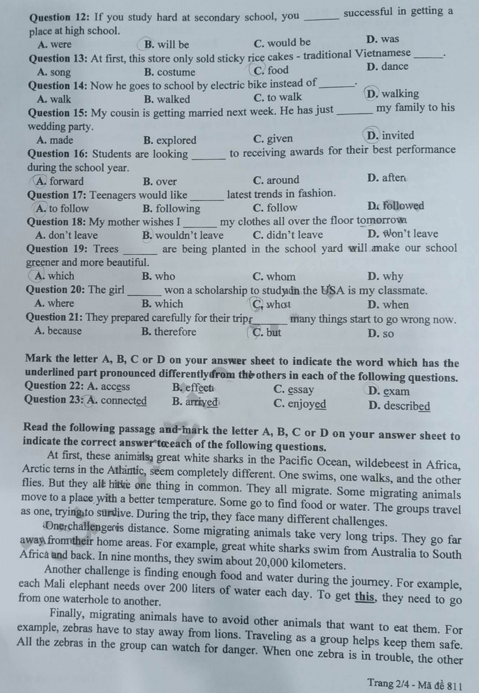 Đề thi tuyển sinh lớp 10 môn Anh Cần Thơ 2023