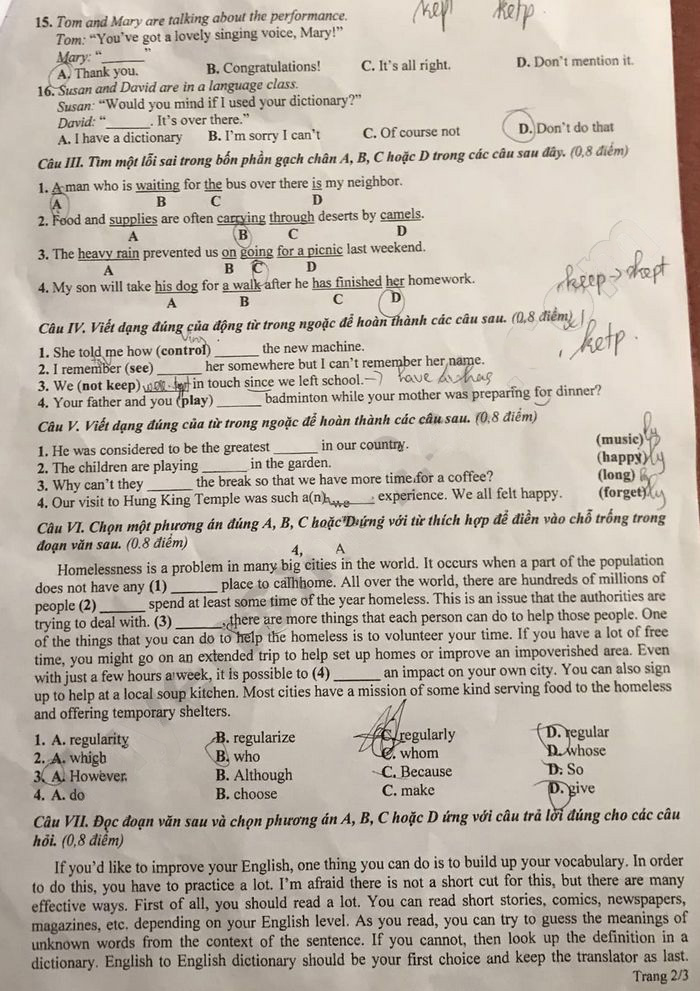 Đề thi tuyển sinh vào lớp 10 môn Anh Phú Thọ 2023