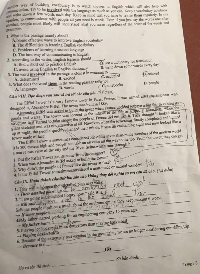 Đề thi tuyển sinh vào lớp 10 môn Anh Phú Thọ 2023