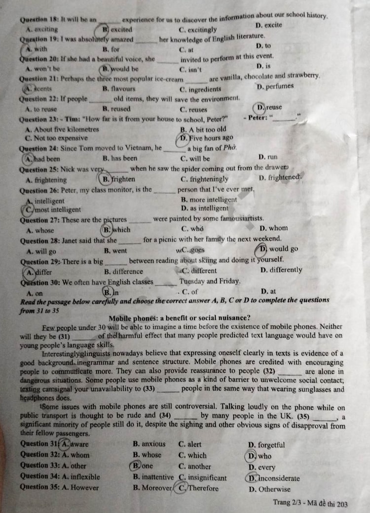 Đề thi Tiếng Anh vào 10 Tuyên Quang 2023