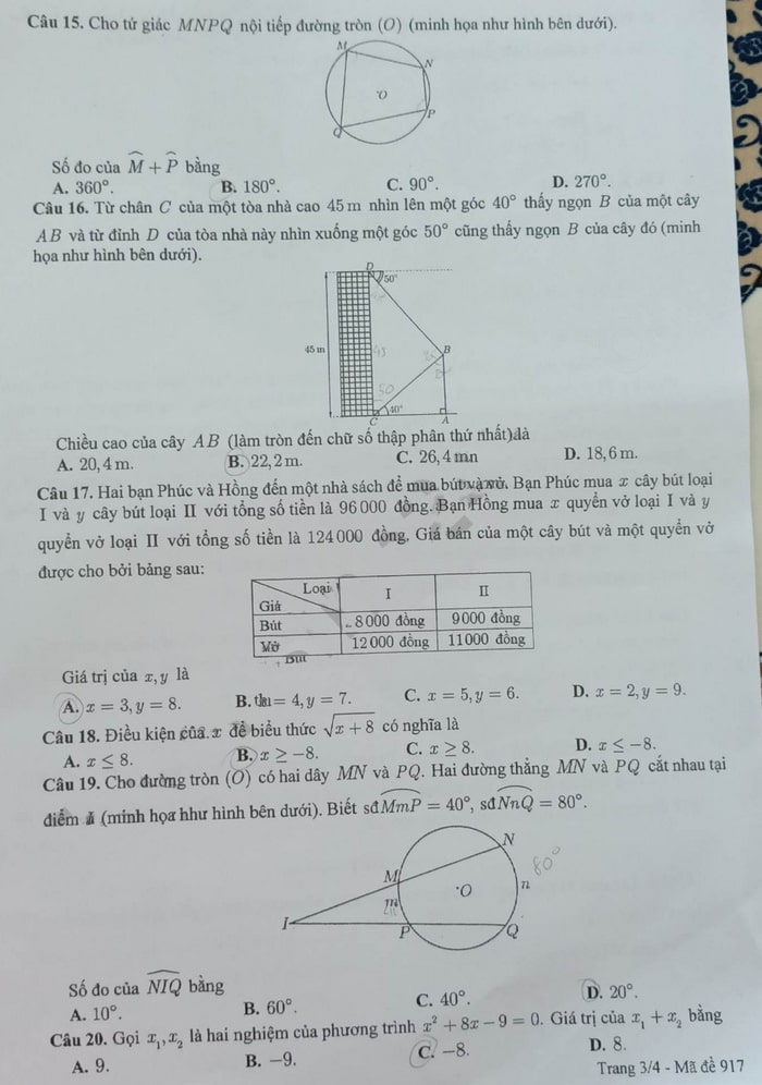 Đề thi tuyển sinh lớp 10 môn Toán Cần Thơ 2023