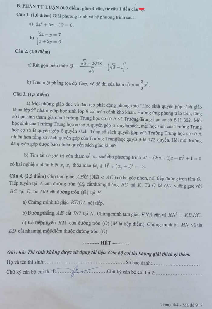 Đề thi tuyển sinh lớp 10 môn Toán Cần Thơ 2023