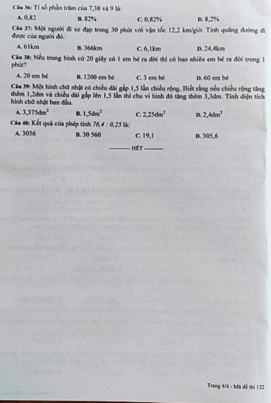 Đề thi vào lớp 6 môn Toán trường Marie Curie 2023