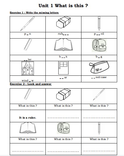 Phiếu ôn tập hè Tiếng Anh lớp 1 lên lớp 2
