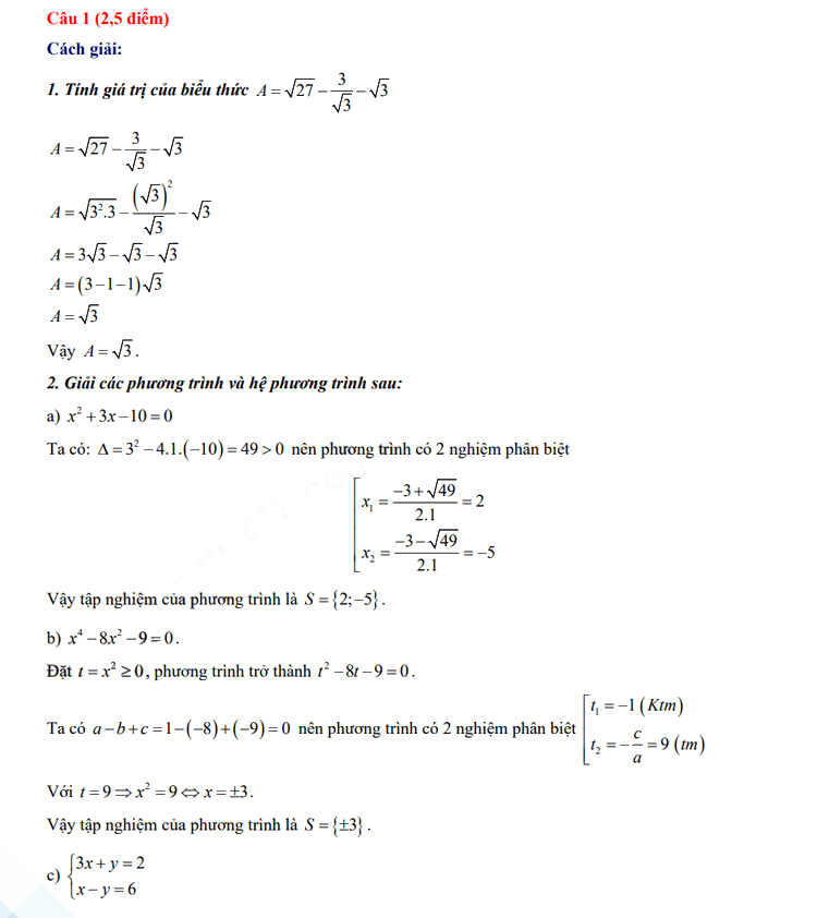 Đáp án đề thi vào 10 môn Toán Tiền Giang 2023