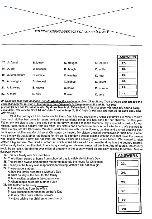 Đề thi tuyển sinh lớp 10 môn Anh TPHCM 2023
