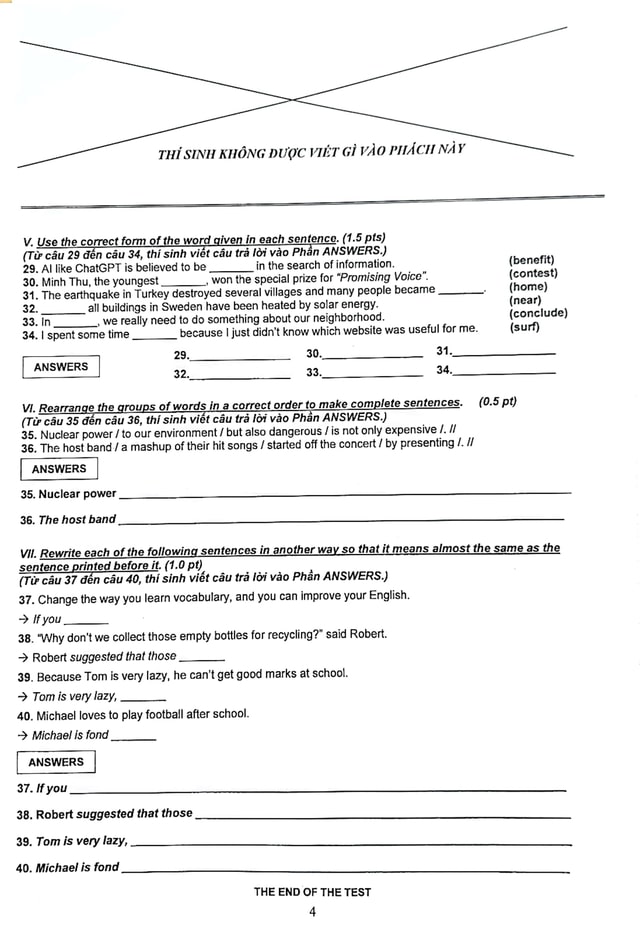 Đề thi tuyển sinh lớp 10 môn Anh TPHCM 2023