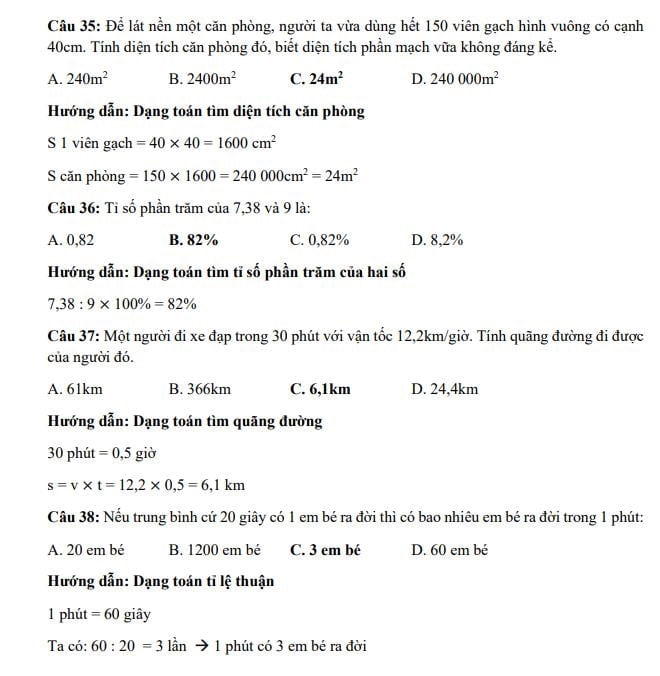Đáp án đề thi vào lớp 6 môn Toán trường Marie Curie 2023