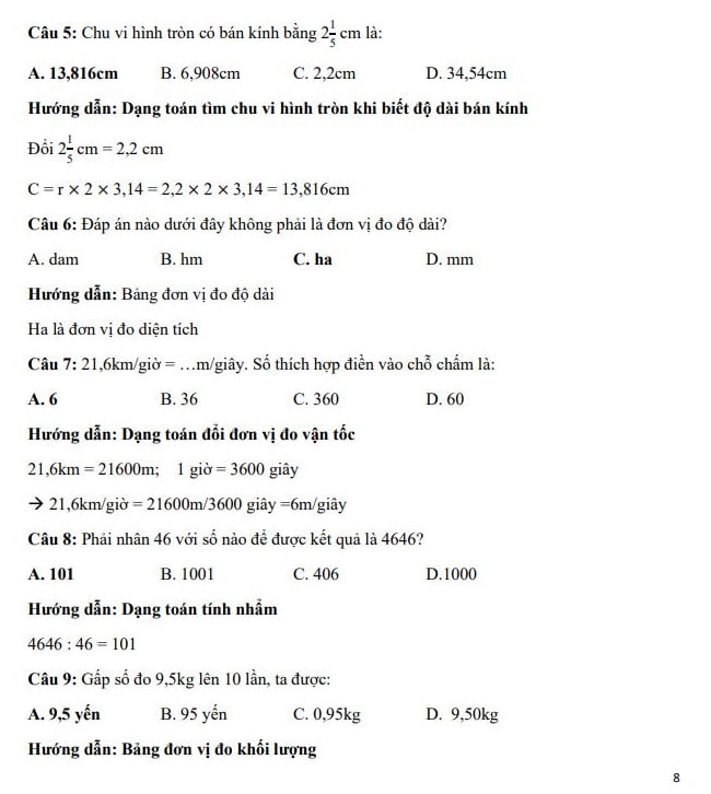 Đáp án đề thi vào lớp 6 môn Toán trường Marie Curie 2023