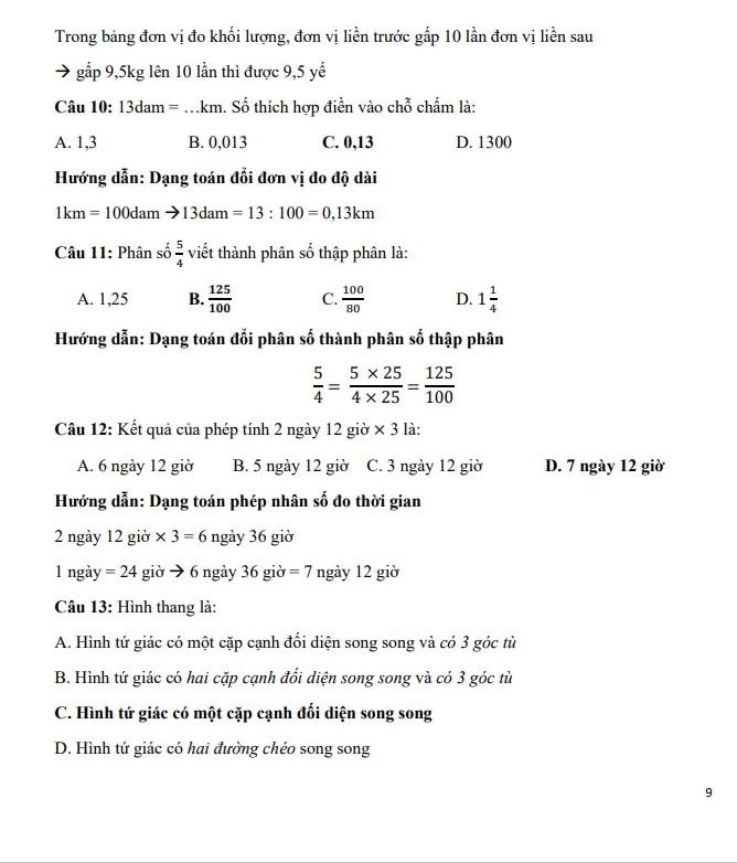 Đáp án đề thi vào lớp 6 môn Toán trường Marie Curie 2023