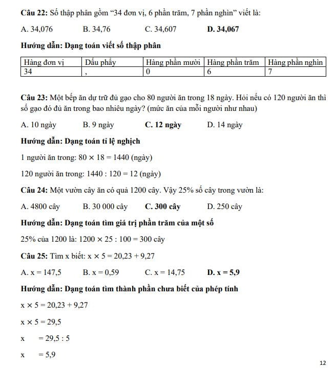 Đáp án đề thi vào lớp 6 môn Toán trường Marie Curie 2023