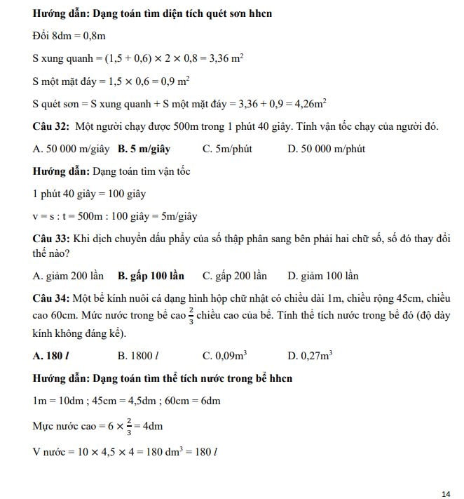 Đáp án đề thi vào lớp 6 môn Toán trường Marie Curie 2023