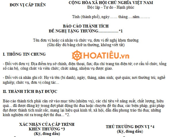 Mẫu báo cáo thành tích cá nhân công đoàn