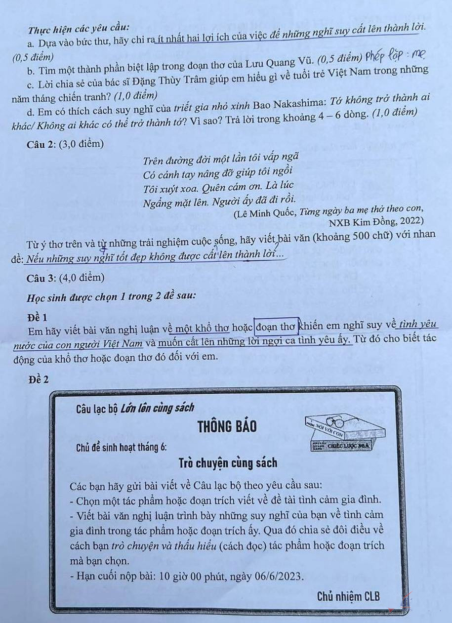 Đề thi tuyển sinh lớp 10 môn Văn TP HCM 2023