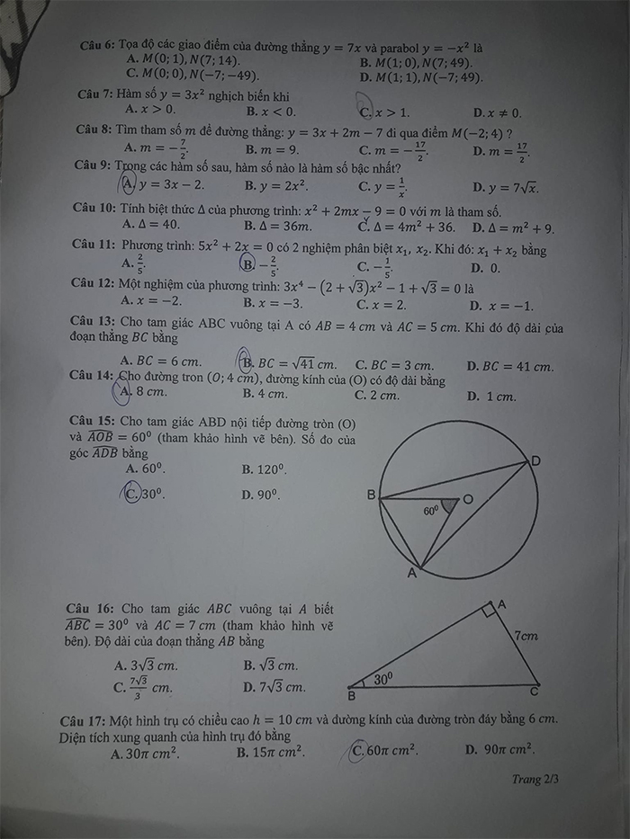 Đề thi tuyển sinh lớp 10 2023 môn Toán tỉnh Bến Tre